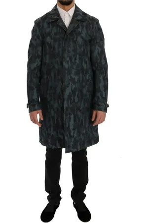 Dolce & Gabbana Płaszcze, Mężczyzna, Niebieski, M, Bawełna, Niebieski Trenchcoat Elegancja w kamuflau