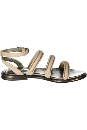 Brunello Cucinelli Buty, Kobieta, Beżowy, 38 EU, Skóra, Skórzane sandały z ozdobnymi koralikami