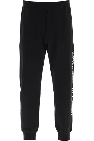 Alexander McQueen Spodnie, Mężczyzna, Czarny, S, Spodnie z Logo z Bawełny z Wiązanym Pasem