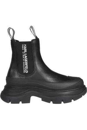 Karl Lagerfeld Buty, Kobieta, Czarny, 40 EU, Wysokie skórzane botki z nadrukiem
