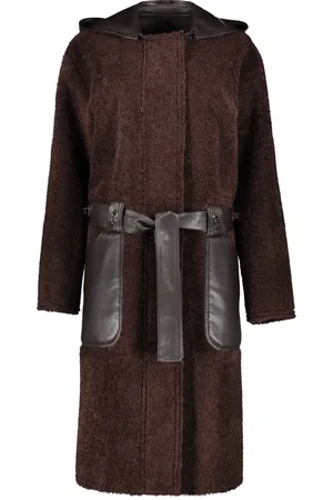 Low Classic Płaszcze, Kobieta, brązowy, L, Wełna, Odwrotna Kurtka z Faux Shearlingiem i Kapturem