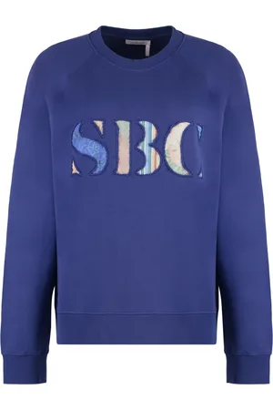 See by Chloé Bluzy, Kobieta, Fioletowy, M, Len, Dresowy sweter z okrągłym dekoltem z bawełny