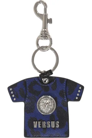 VERSACE Akcesoria, unisex, Niebieski, ONE SIZE, Stylowy Brelok Skórzany z Detalem Logo