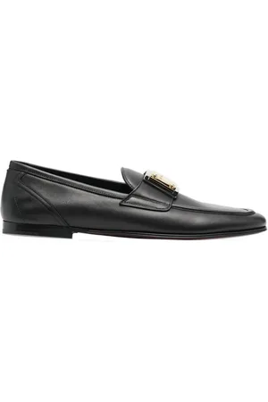 Dolce & Gabbana Buty, Kobieta, Czarny, 40 EU, Skórzane Logo Mokasyny z Złotą Plakietką
