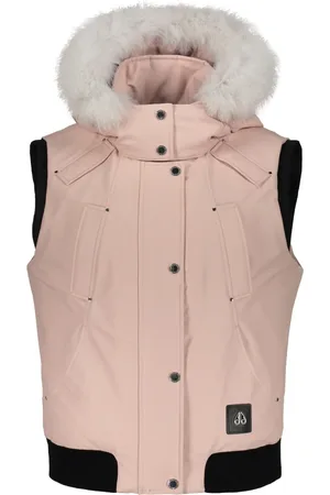 Moose Knuckles Kurtki, Kobieta, Różowy, S, Nylon, Kamizelka z kapturem i odpinanym futrem