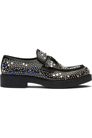 Prada Buty, Mężczyzna, Czarny, 40 EU, Mokasynyy z Kamieniami Skórzane
