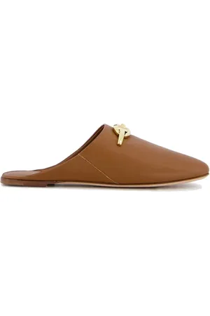VALENTINO GARAVANI Buty, Kobieta, brązowy, 36 EU, Len, Złoty Logo Skórzane Mules Kobiety