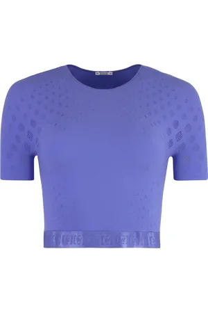 Wolford Koszulki, Kobieta, Fioletowy, S, Illusion Net Crop Top z Logo Detail