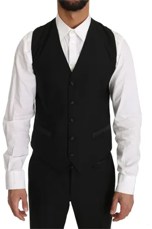 Dolce & Gabbana Kurtki, Mężczyzna, Czarny, M, Wełna, Elegancki Formalny Czarny Slim Fit Kamizelka