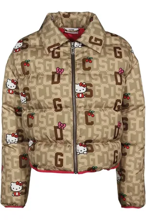 GCDS Kurtki, Kobieta, brązowy, XS, Kurtka puchowa z nadrukiem monogramu