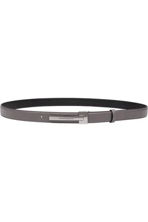 Dolce & Gabbana Akcesoria, Kobieta, Szary, 85 CM, Szary pasek skórzany z klamrą z logo