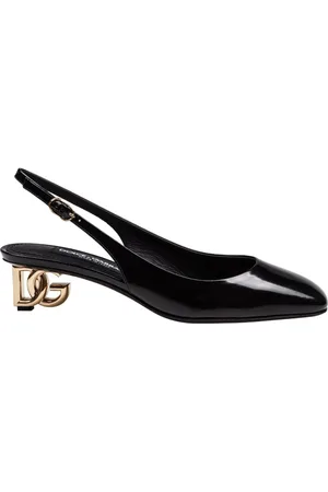 Dolce & Gabbana Buty, Kobieta, Czarny, 38 EU, Skóra, Czarna Slingback z Lakierowanej Skóry z Obcasem DG