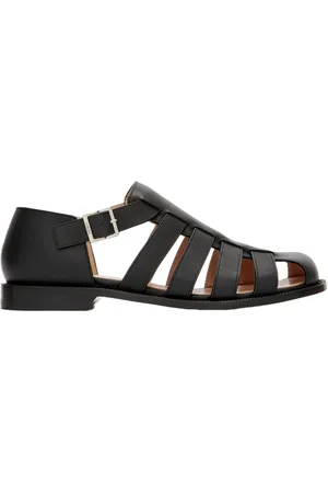 Loewe Buty, Mężczyzna, Czarny, 42 EU, Skórzane sandały z paskiem na kostkę