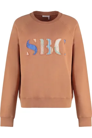 See by Chloé Bluzy, Kobieta, Różowy, S, Żakardowy bawełniany sweter z dekoltem w serek
