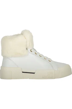 Moschino Buty, Kobieta, Biały, 39 EU, Skóra, Faux Fur High-Top Sneakers