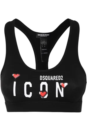 Dsquared2 Sport, Kobieta, Czarny, XL, Bawełna, Logo Print Sports Bra Cotton Elastane