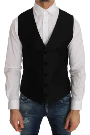 Dolce & Gabbana Garnitury, Mężczyzna, Czarny, M, Wełna, Czarna kamizelka w kropki