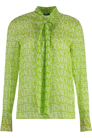 VERSACE Bluzki, Kobieta, Zielony, 2XS, Jedwabna Bluzka z Kokardą