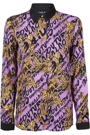 VERSACE Bluzki, Kobieta, Fioletowy, M, Koszula z Logo z Wiskozy