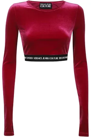 VERSACE Koszulki, Kobieta, Czerwony, M, Logo Crop Top