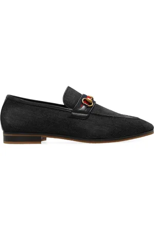 Gucci Buty, Mężczyzna, Czarny, 40 EU, Denim, Mokasyny z Denimu z Detalem Skórnym