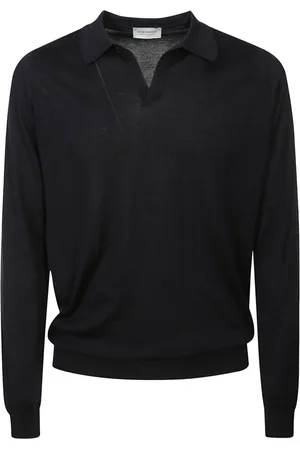 JOHN SMEDLEY Koszulki, Mężczyzna, Niebieski, S, Niebieski Polo z Długim Rękawem