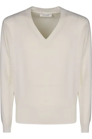 FILIPPO DE LAURENTIIS Swetry, Mężczyzna, Biały, 2XL, Kaszmrowy sweter z dekoltem V