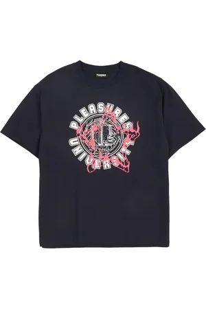 Pleasures Koszulki, Mężczyzna, Niebieski, S, Granatowy T-shirt z logo uniwersytetu