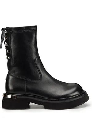 Cult Buty, Mężczyzna, Czarny, 40 EU, Czarne skórzane botki z detalami gorsetu