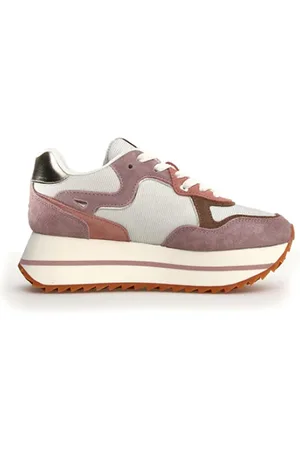 W6YZ Buty, Kobieta, Różowy, 40 EU, Zamsz, Szare/Różowe Zamszowe Sneakersy z Wstawkami ze Brokatem