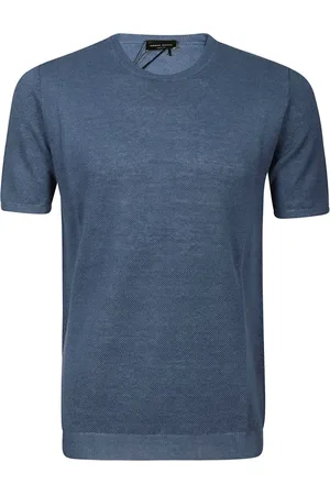 Roberto Collina Swetry, Mężczyzna, Niebieski, L, Jasnoniebieski T-shirt z lniany z ściągaczami
