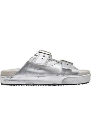 Hidnander Buty, Kobieta, Szary, 37 EU, Skóra, Metaliczne skórzane sandały