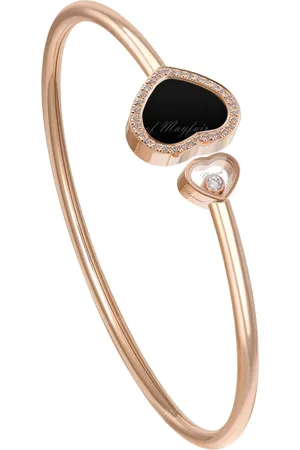 Chopard Akcesoria, Kobieta, Żółty, ONE SIZE, Bransoletka Happy Hearts z różowego złota z onyksem i diamentami