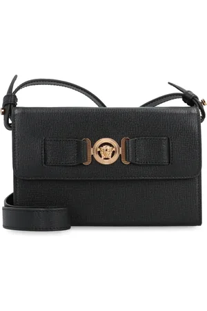 VERSACE Torebki, Mężczyzna, Czarny, ONE SIZE, Duża skórzana torba na ramię z klapą
