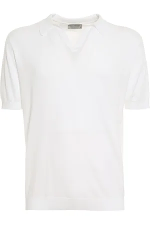 JOHN SMEDLEY Koszulki, Mężczyzna, Biały, M, Biała Koszulka Polo z Dekoltem w Literę V