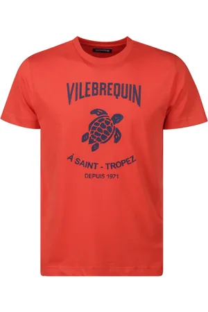 Vilebrequin Koszulki, Mężczyzna, Czerwony, 2XL, Nadrukowana Bawełniana Koszulka z Okrągłym Dekoltem