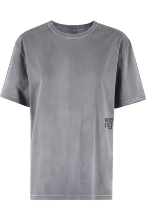 Alexander Wang Koszulki, Kobieta, Szary, XS, Podstawowy T-shirt z logo i wiązaną szyją