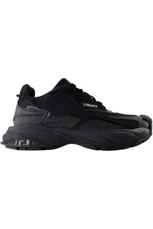 VERSACE Buty, Mężczyzna, Czarny, 45 EU, Czarne Skórzane Niskie Sneakersy