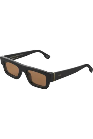 Retrosuperfuture Akcesoria, Mężczyzna, Czarny, ONE SIZE, Nylon, Prostokątne czarne okulary przeciwsłoneczne z pomarańczowymi soczewkami