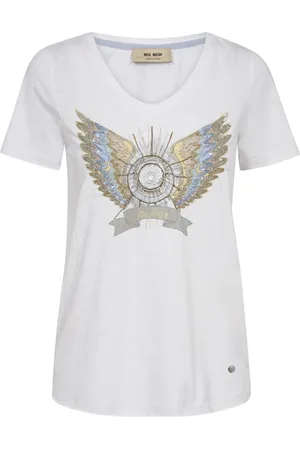 Mos Mosh Koszulki, Kobieta, Biały, M, Bawełna, Deco Tee Top z motywem z koralików