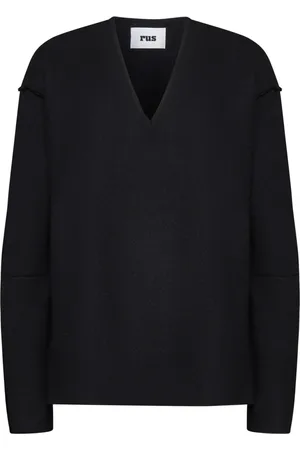 RUS Swetry, Kobieta, Czarny, M, Czarny Sweter z wełny merynosów V-neck