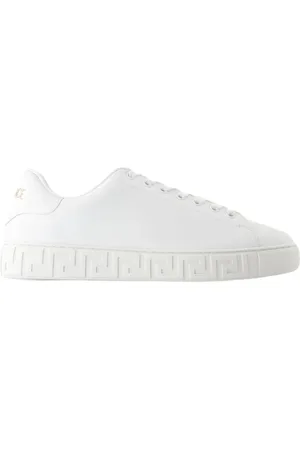 VERSACE Buty, Mężczyzna, Biały, 41 EU, Białe Skórzane Sneakersy - Górne Sznurowadła