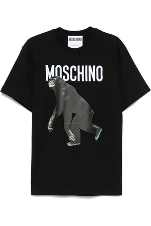 Moschino Koszulki, Mężczyzna, Czarny, M, Czarna koszulka z dekoltem w kształcie litery V i nadrukiem małpy