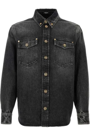 VERSACE Kurtki, Mężczyzna, Czarny, M, Denim, Stylowa Czarna Koszula Denimowa