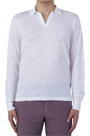 Malo Koszulki, Mężczyzna, Biały, 2XL, Biała lniana polo z długim rękawem