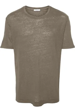 Malo Koszulki, Mężczyzna, Szary, 2XL, Tortora lniana T-shirt z wytłoczonym wzorem