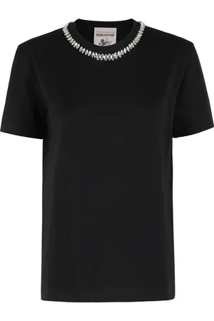SEMICOUTURE Koszulki, Kobieta, Czarny, S, Luźny Bawełniany T-shirt