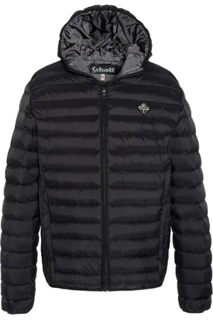 Schott NYC Kurtki, Mężczyzna, Czarny, M, Nylon, Lekka Puchowa Kurtka z Kapturem Verado