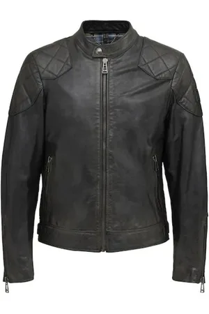 Belstaff Kurtki, Mężczyzna, Czarny, S, Bawełna, Czarna skórzana kurtka ręcznie woskowana