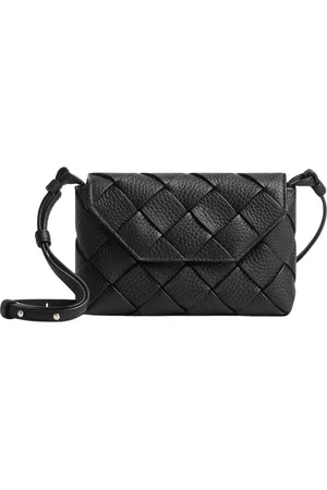 Bottega Veneta Torebki, Mężczyzna, Czarny, ONE SIZE, Skóra, Czarna skórzana listonoszka z plecionką